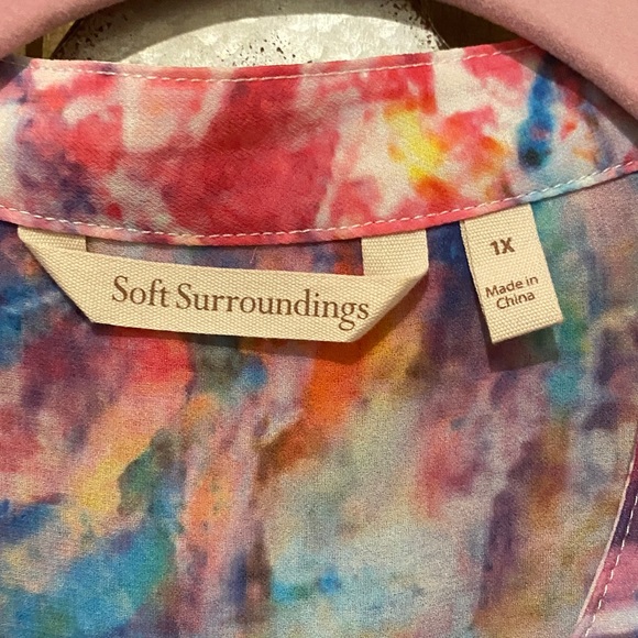 Soft Surroundings Colorful Sheer Button-Down Blouse - Picture 2 of 4